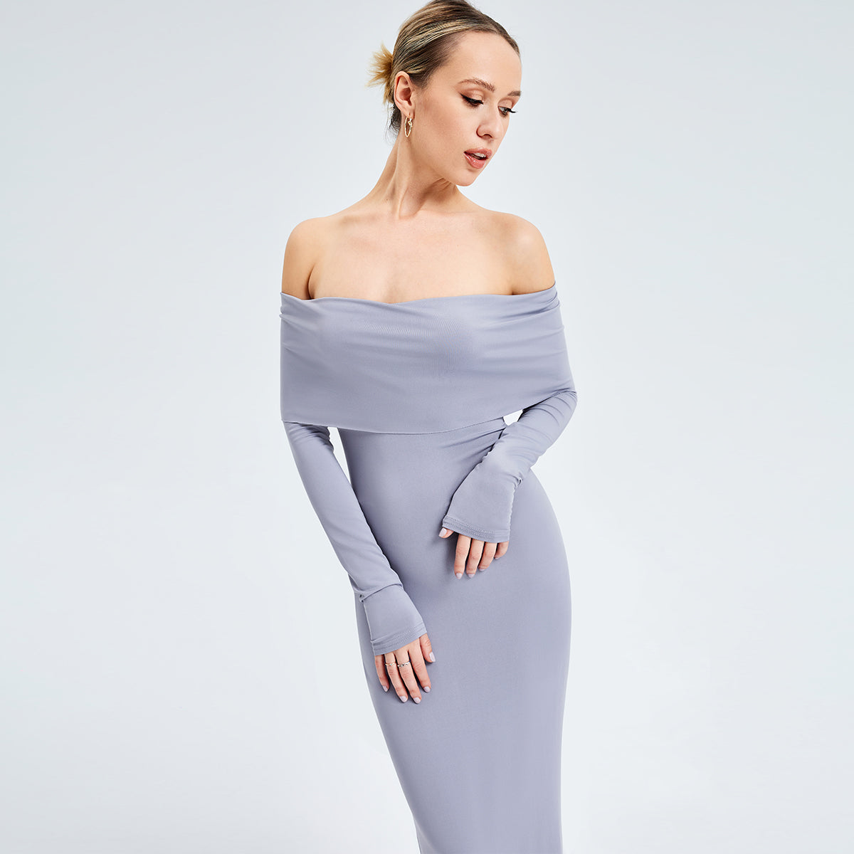 Elegant Off-shoulder Long-sleeved Dress