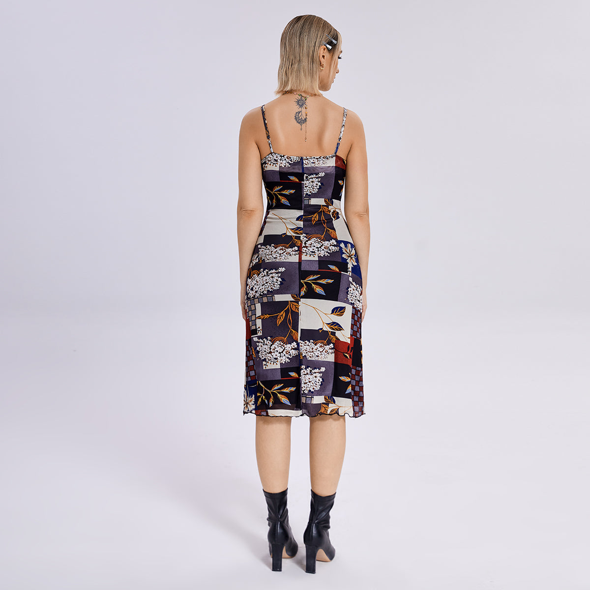 Printed Cowl Neck Midi Dress