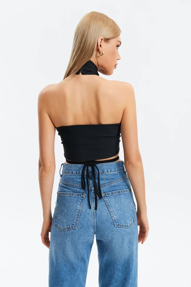 Hollow Out Waist Strap Tied Top