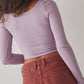 Pitted U-Neck Long Sleeve Top