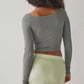 Pitted U-Neck Long Sleeve Top