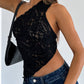 Lace Slope Neck Tied Top