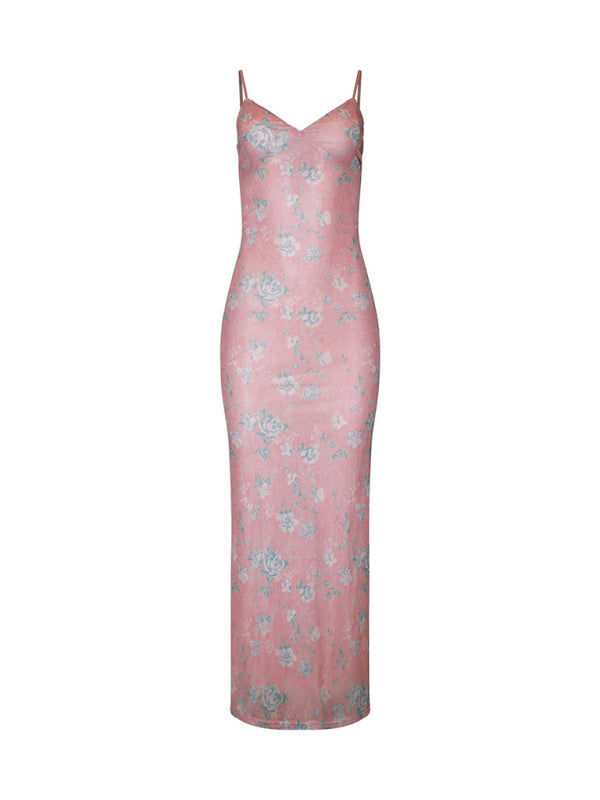 Floral Slim Strap Midi Dress