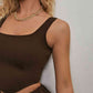 Square Neck Cropped Brown Tank