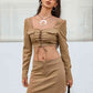 Lace-Up Cropped Top and Skirt Set