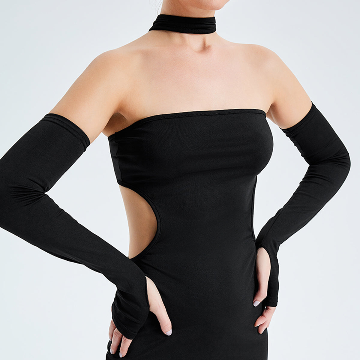 Side Cutout Long Sleeve Backless Midi Dress